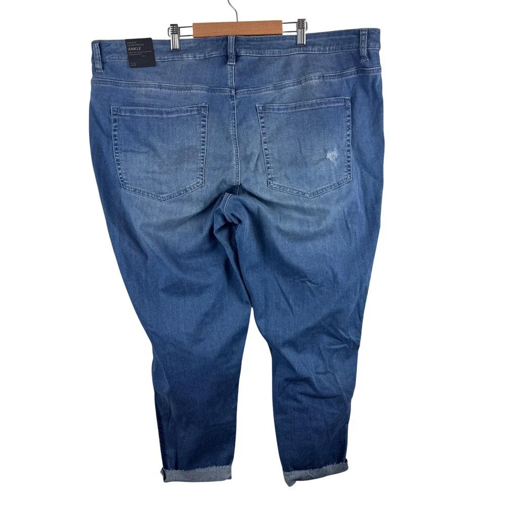 Lane Bryant Super Stretch Ankle Jeans Women 26 Blue Mid Rise Distressed Raw Hem
